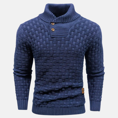 Men's Textured Knit Sweater Shawl Collar Buttons Beige