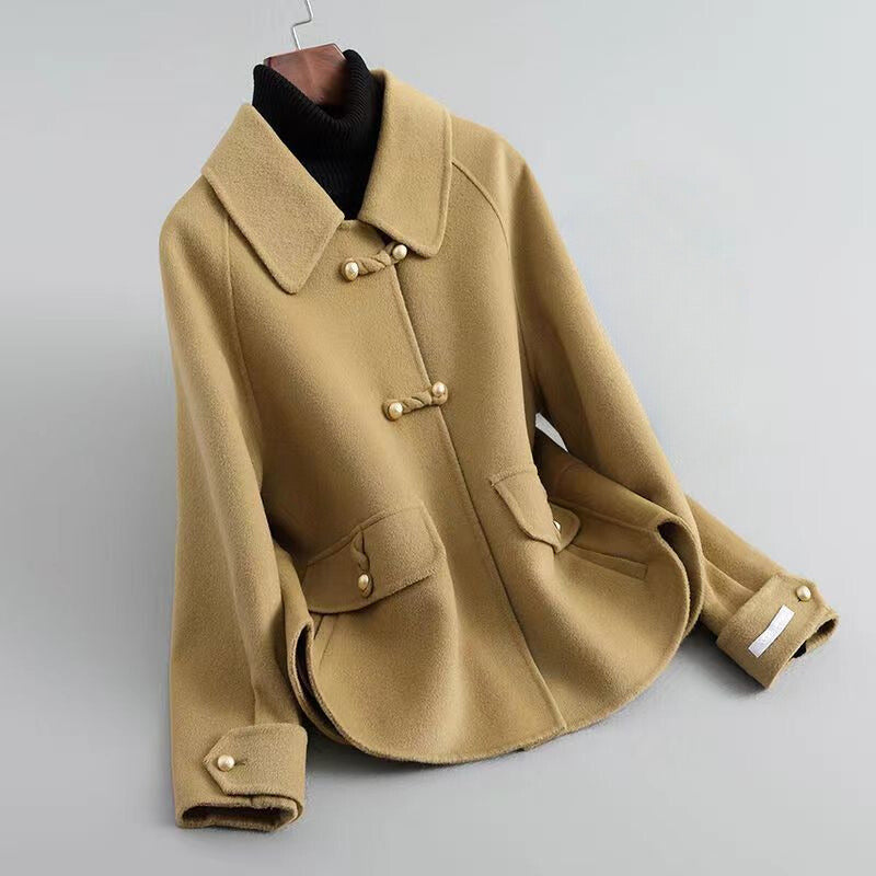 Women's Knit Coat Pearl Buttons Elegant - VibreMode
