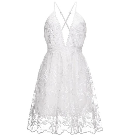 Women's White V-Neck Backless Mini Dress