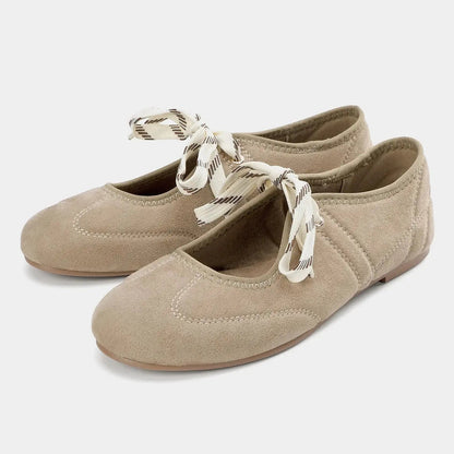 Women's Suede Ballet Flats Lace-Up Comfortable - VibreMode
