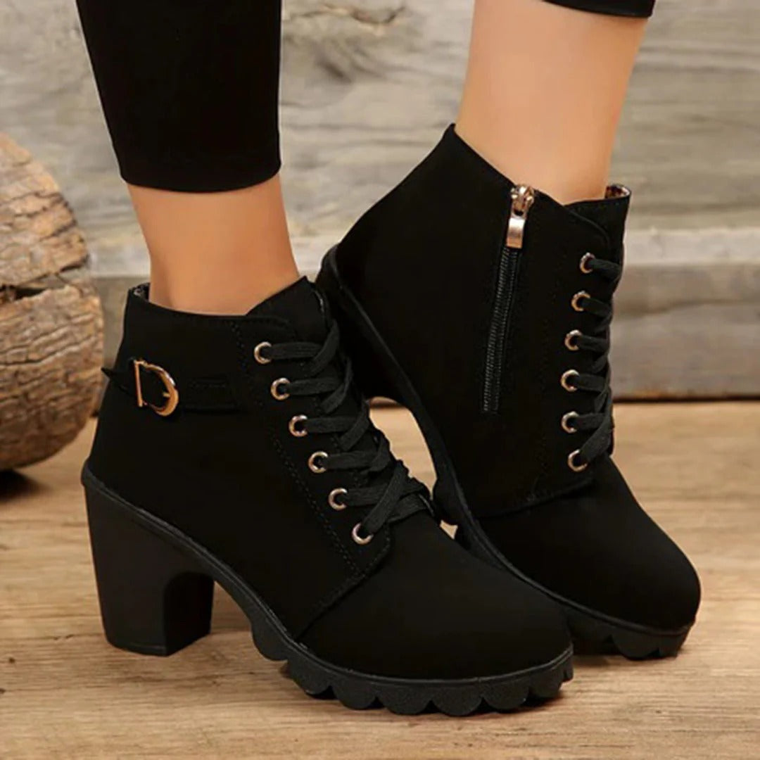 Women's Lace-Up Ankle Boots Chunky Heel - VibreMode