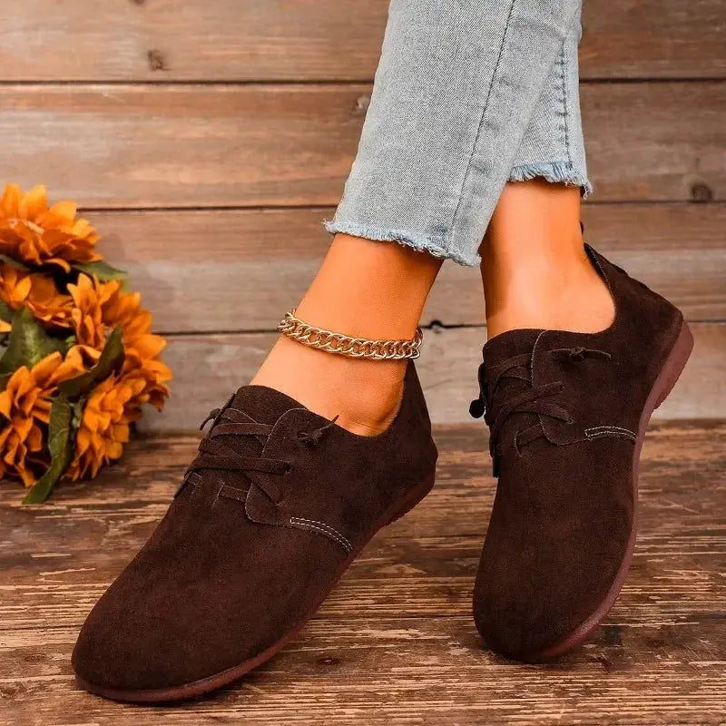 Women's Black Lace-Up Flats Comfortable - VibreMode