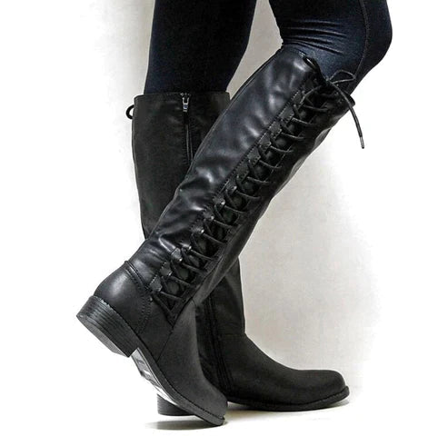 Women's Lace-Up Knee-High Boots Comfortable - VibreMode