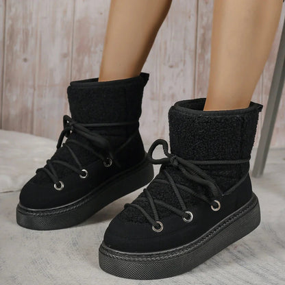 Women's Lace-Up Winter Boots Non-Slip Design - VibreMode