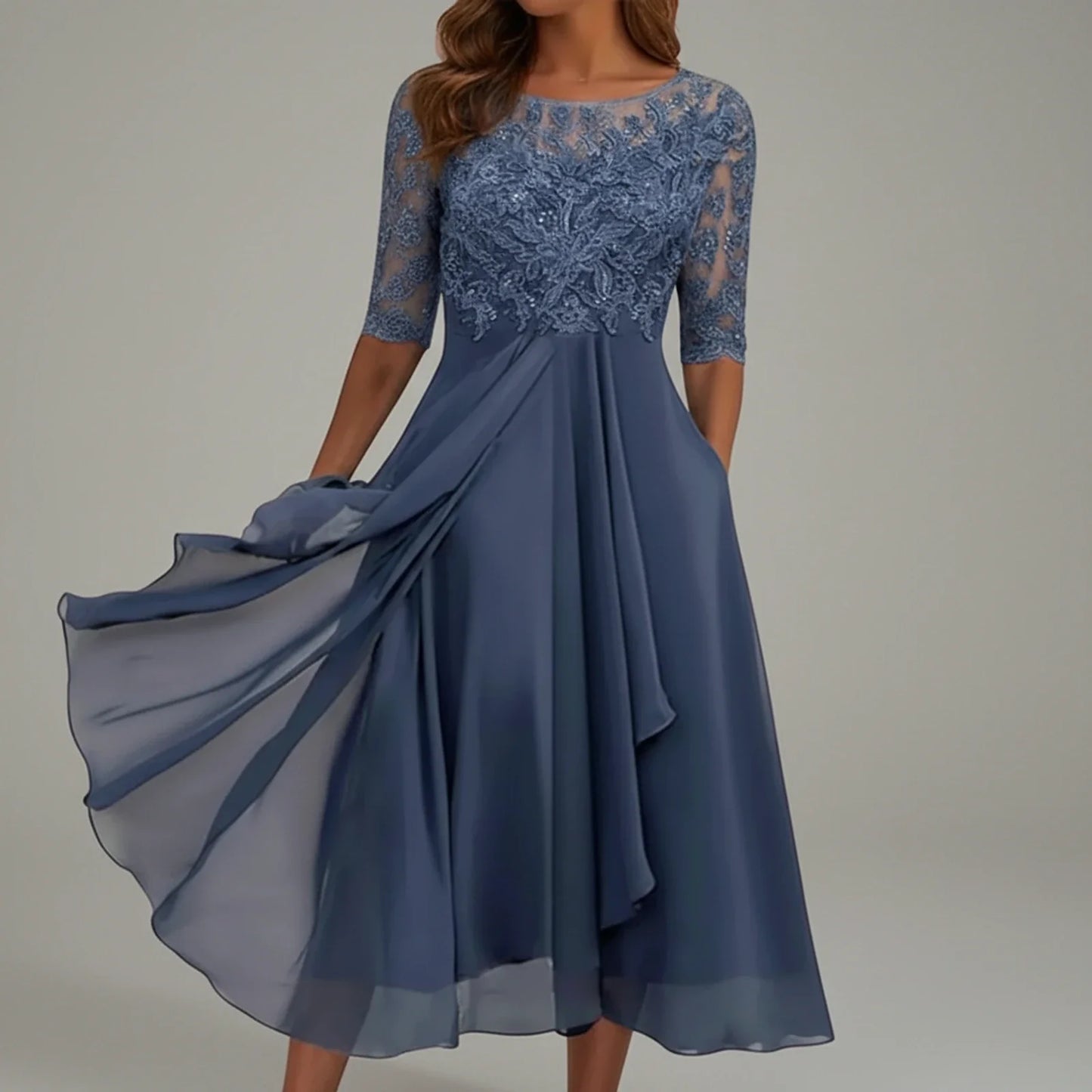 Women's Lace A-Line Midi Dress - VibreMode