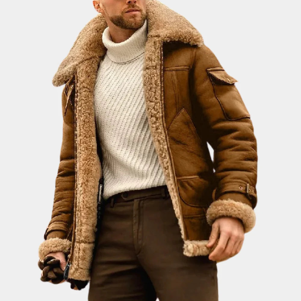 Men's Leather Aviator Jacket Warm Brown - VibreMode