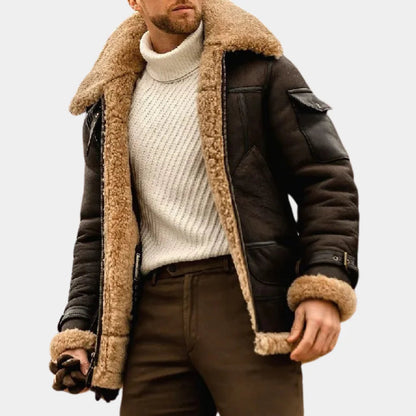 Men's Leather Pilot Jacket Warm Brown - VibreMode