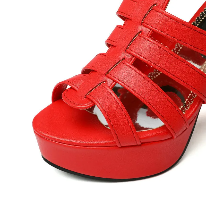 Women's Leather Flat Sandals Wide Fit Platform