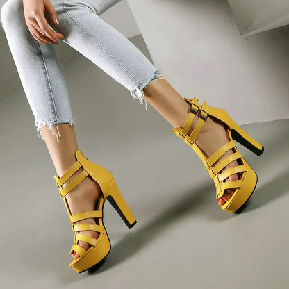 Women's Leather Flat Sandals Wide Fit Platform
