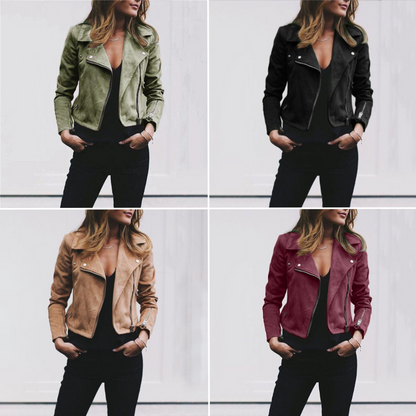 Women's Leather Jacket Asymmetrical Zip Lapel Collar Black