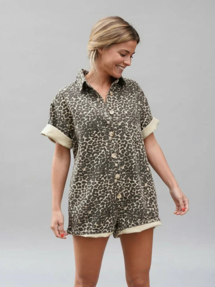 Women's Leopard Print Jumpsuit - VibreMode