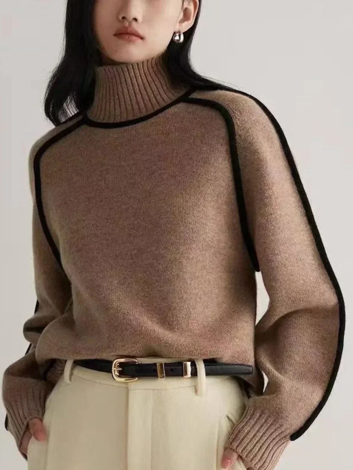 Fashionable Knit Turtleneck Sweater for Women - VibreMode