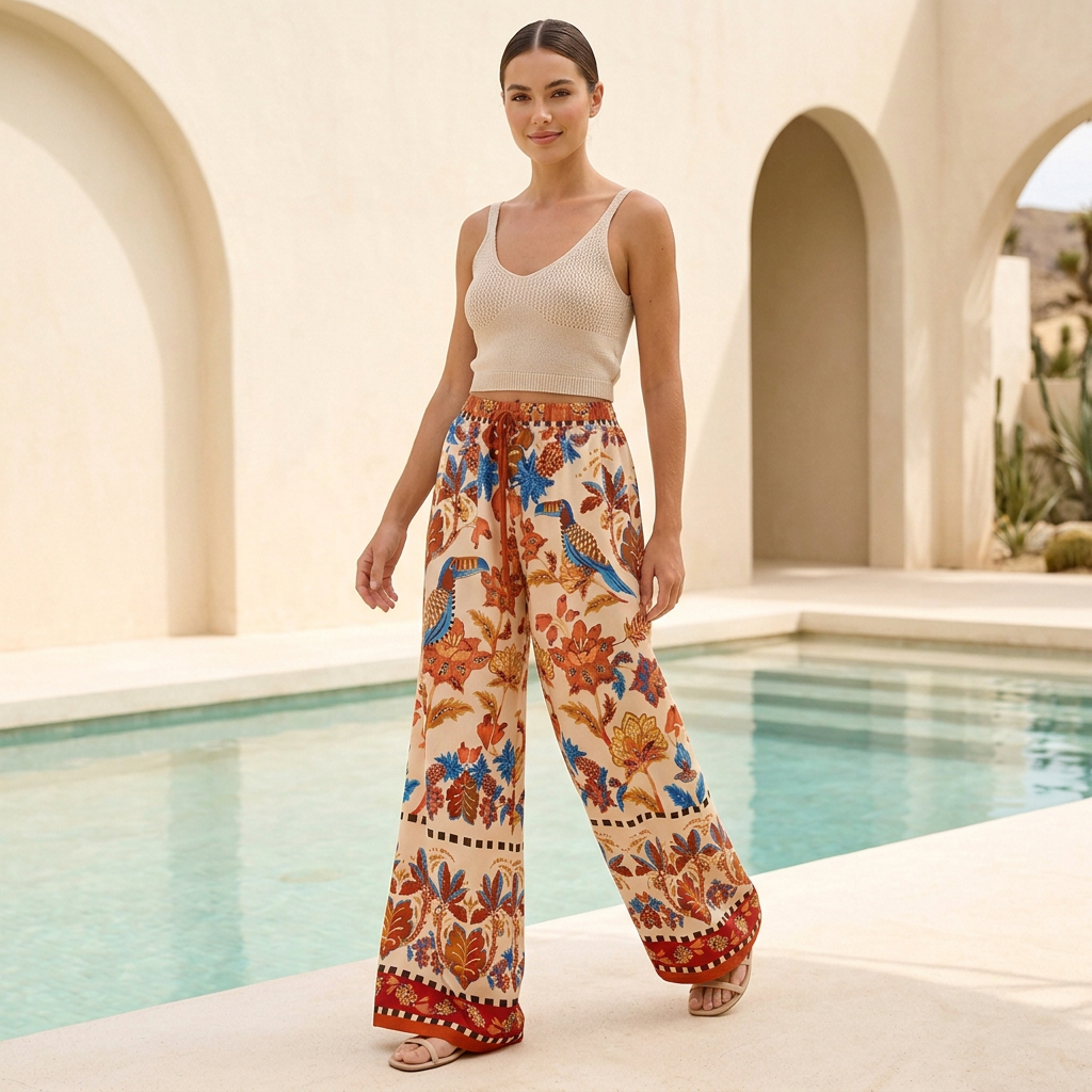 Women's Wide Leg Pants High Waist Bohemian Style