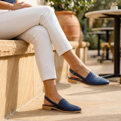 Women's Woven Slingback Flats Adjustable Ankle Strap