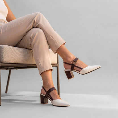 Women's Pointed Toe Slingback Shoes Block Heel Decorative Strap