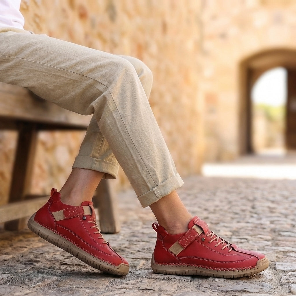 Mens Lace-Up Sneakers Leather Moc-Toe Brown