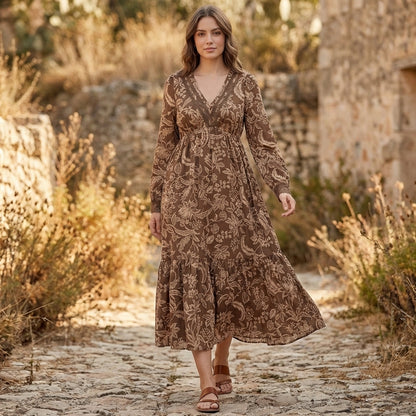 Women's V-Neck Maxi Dress Lace Tiered