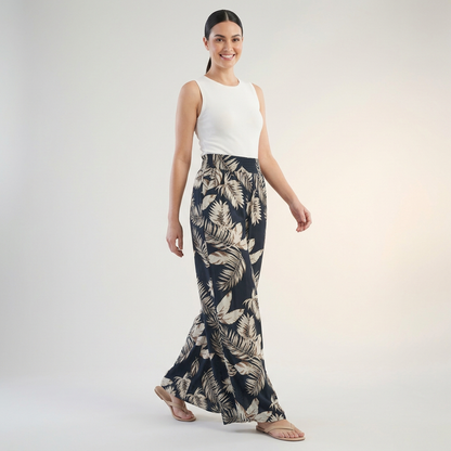 Women's Tropical Print Palazzo Pants Ruched Waist