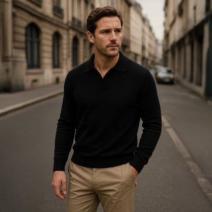 Men's Knitted Polo Sweater Long Sleeve Open Collar