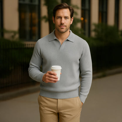 Men's Knitted Polo Sweater Long Sleeve Open Collar