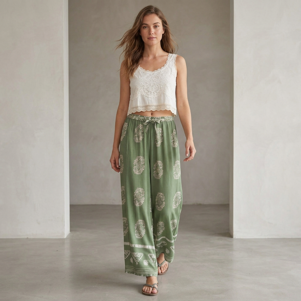 Women's Wide Leg Floral Pants Ankle Length