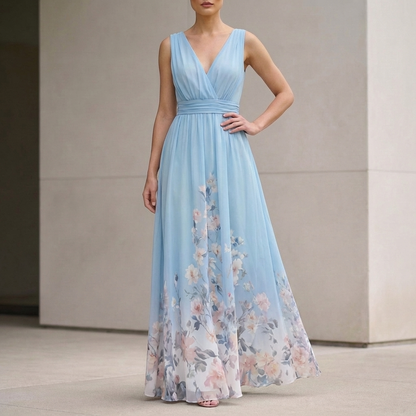 Women's Chiffon Maxi Dress V-Neck Floral - VibreMode