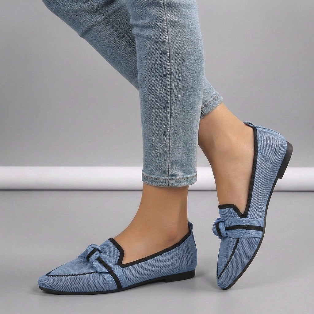 Women's Knitted Slip-On Loafers Pointed Toe Brown