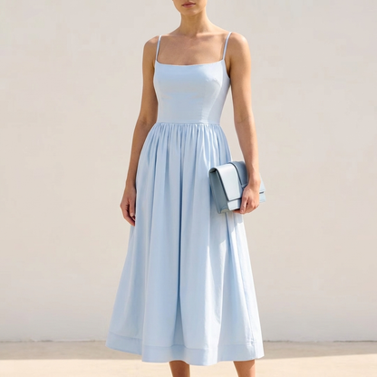 Women's Fitted A-Line Midi Dress Spaghetti Straps