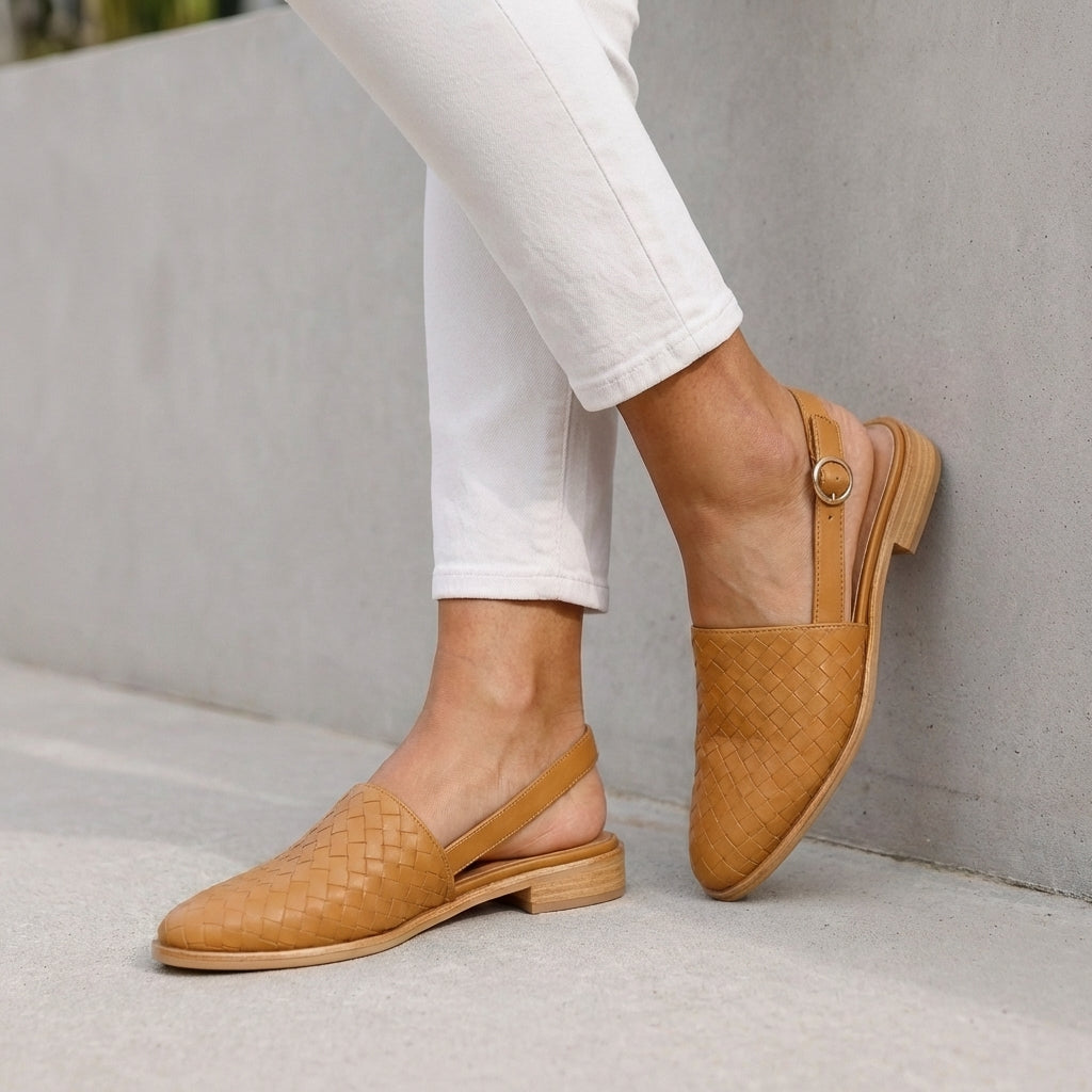 Women's Woven Slingback Flats Adjustable Ankle Strap