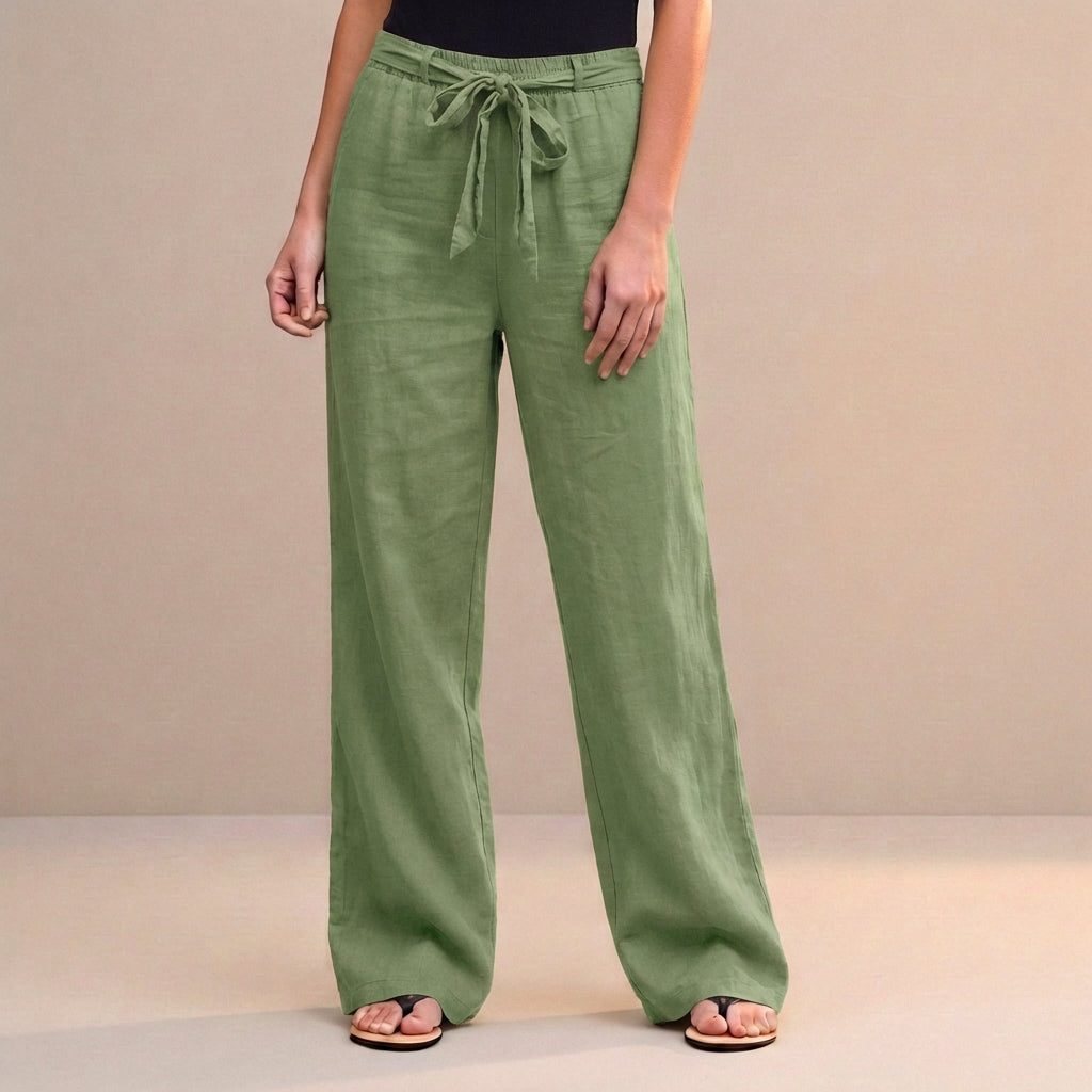 Women's High Waist Wide Leg Trousers Self Tie Waist