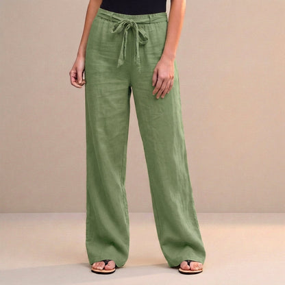 Women's High Waist Wide Leg Trousers Self Tie Waist