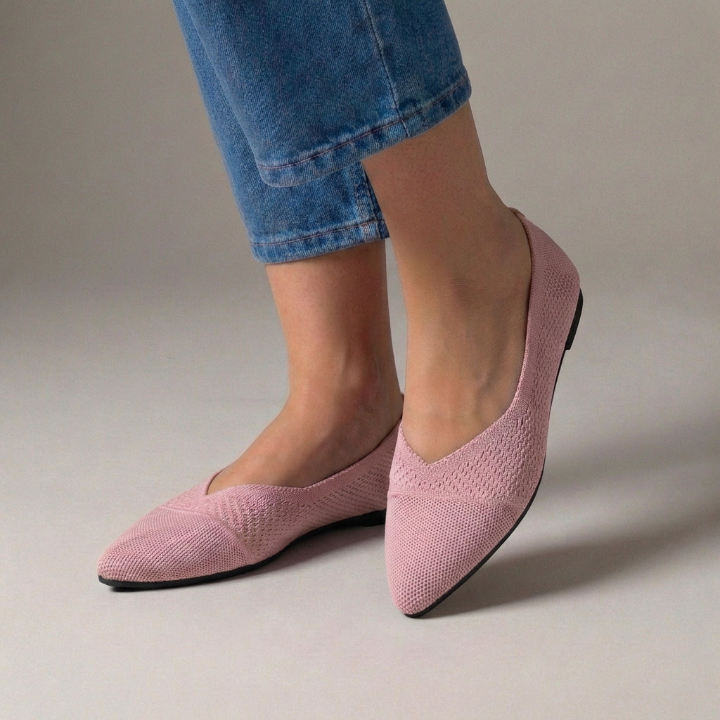 Women's Knit Slip-On Flats Pointed Toe Textured Black