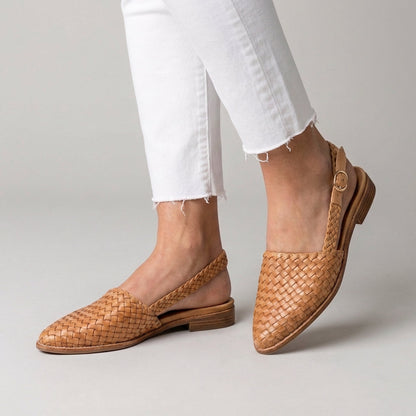 Vegan Leather Pointed Toe Slingback Flat Shoes