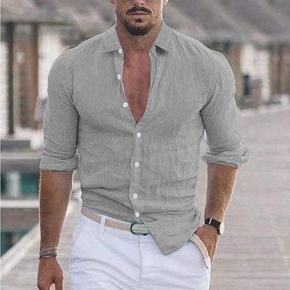 Men's Linen Dress Shirt Turn-Down Collar