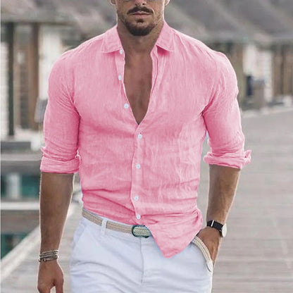 Men's Linen Dress Shirt Turn-Down Collar