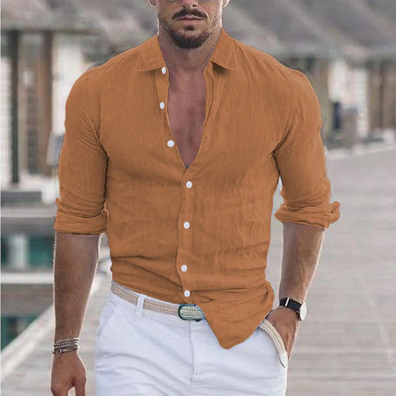 Men's Linen Dress Shirt Turn-Down Collar