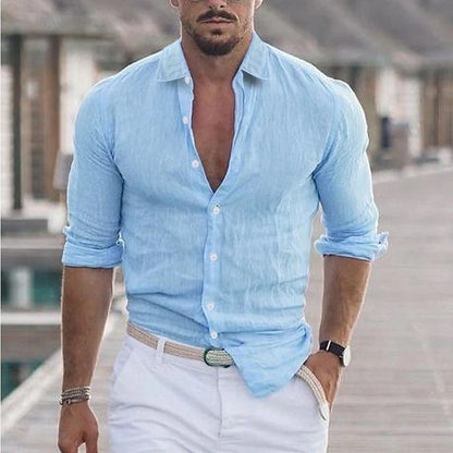 Men's Linen Dress Shirt Turn-Down Collar