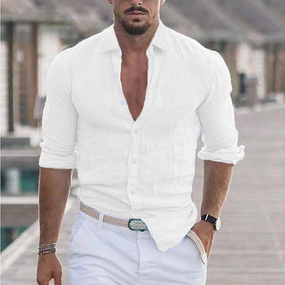 Men's Linen Dress Shirt Turn-Down Collar