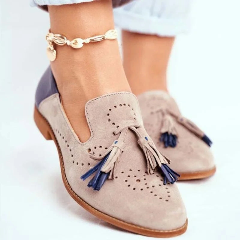 Men's Perforated Suede Loafers Dual Tassels Brown - VibreMode