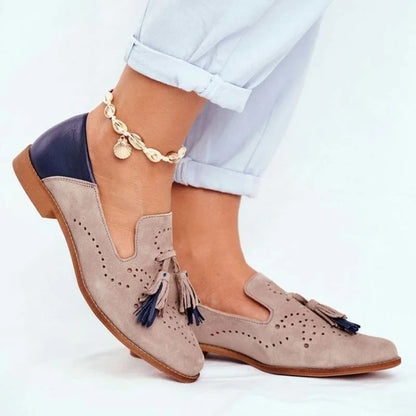 Men's Perforated Suede Loafers Dual Tassels Brown