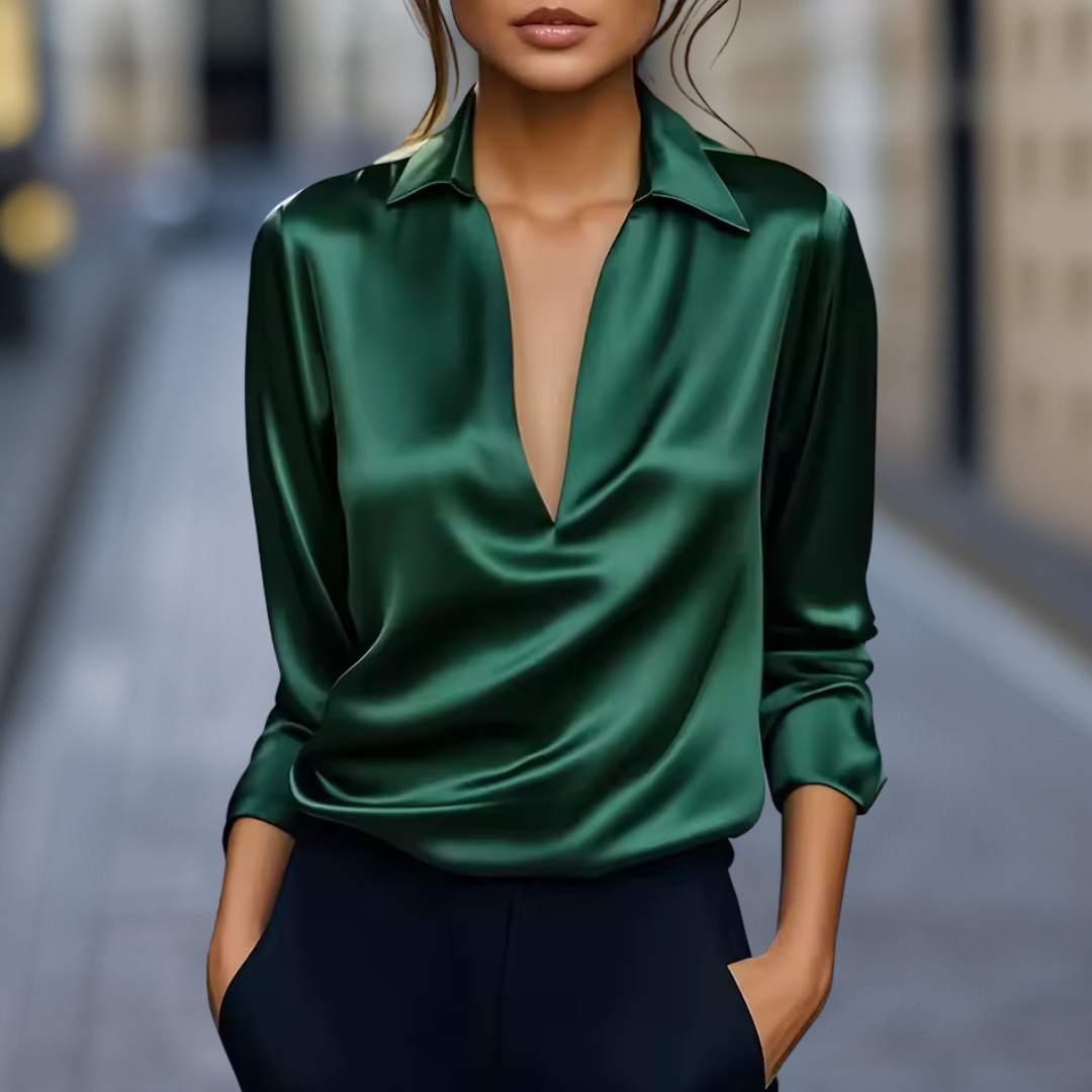 Women's Silk Satin V-Neck Blouse