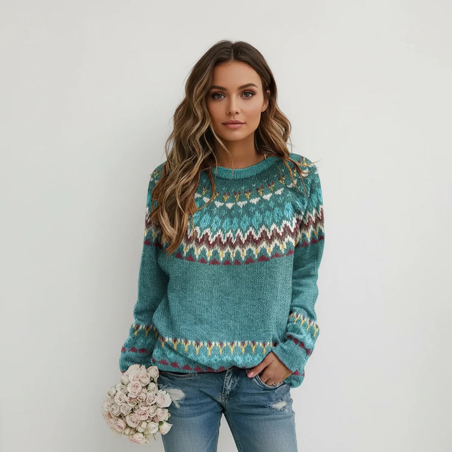 Women's Long Sleeve Patterned Sweater - VibreMode