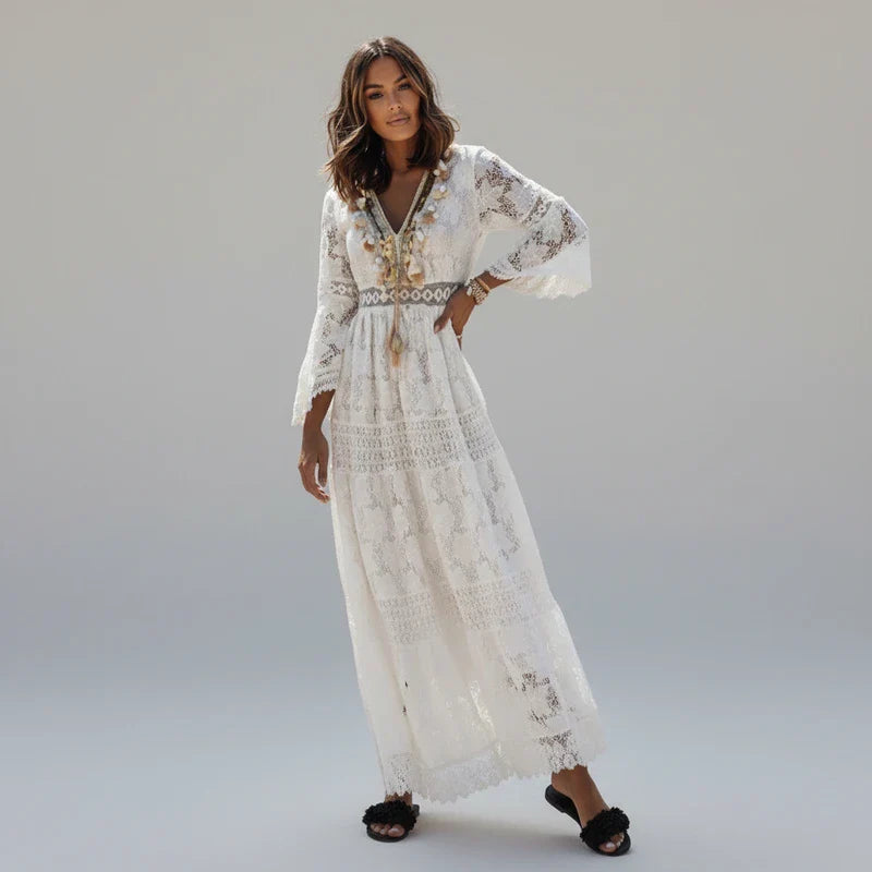 Women's Lace Maxi Dress Long Sleeve