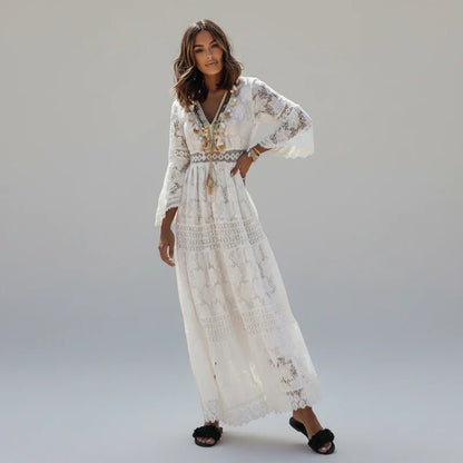 Women's Lace Maxi Dress Long Sleeve