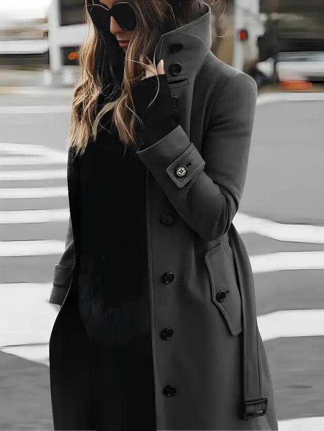 Women's Longline Coat High Collar Elegant - VibreMode