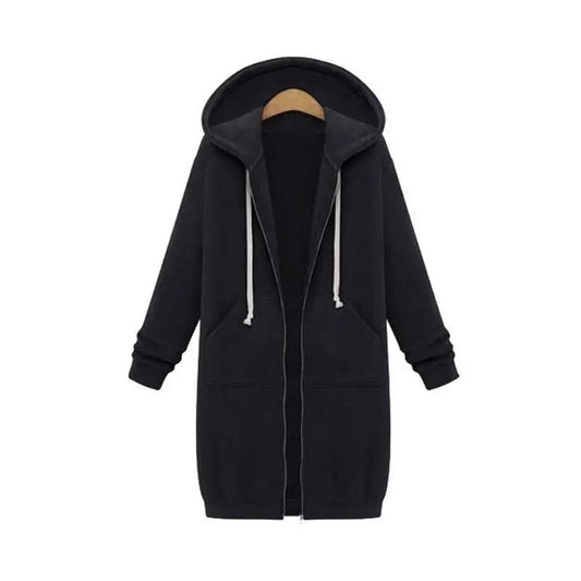 Women's Longline Zip Hoodie Cozy Fleece - VibreMode