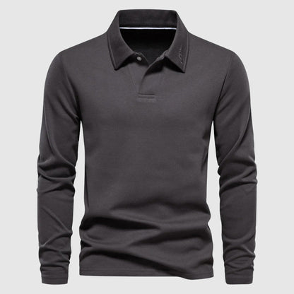Men's Long Sleeve Polo Shirt Classic Collar Solid