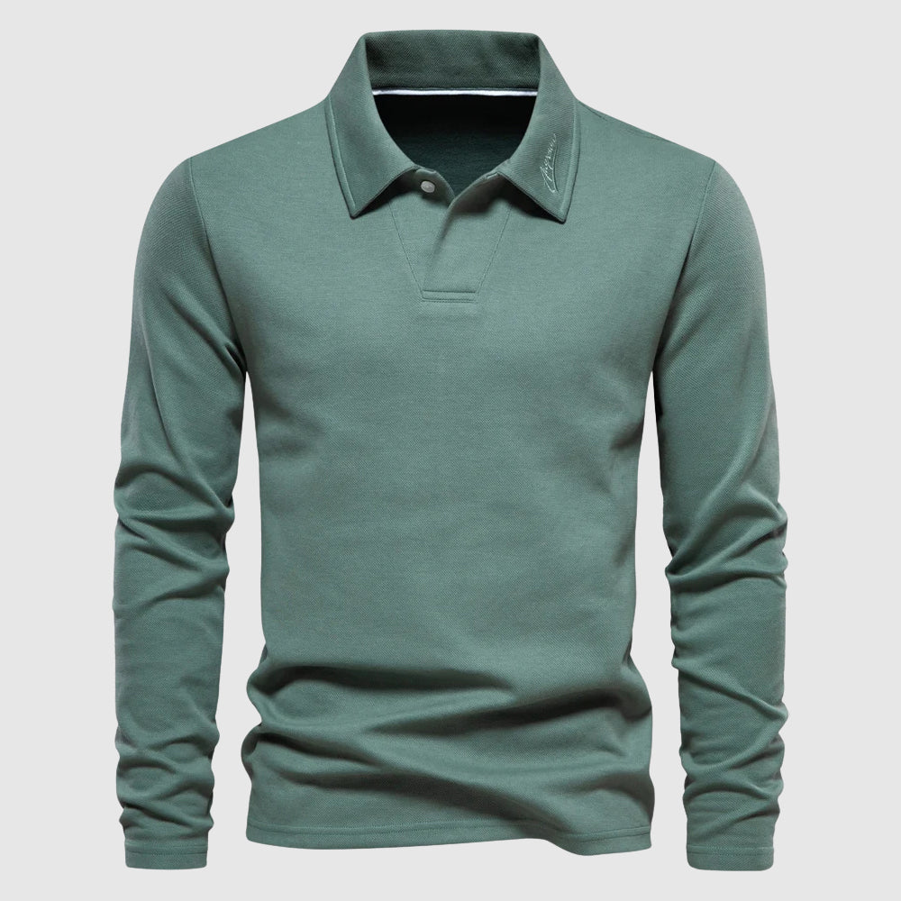 Men's Long Sleeve Polo Shirt Classic Collar Solid
