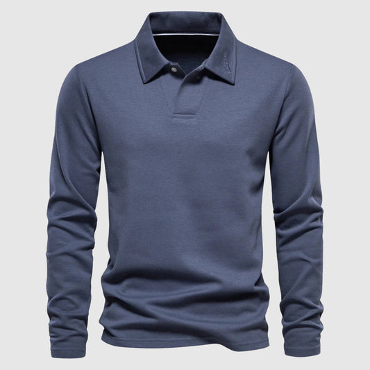 Men's Long Sleeve Polo Shirt Classic Collar Solid - VibreMode