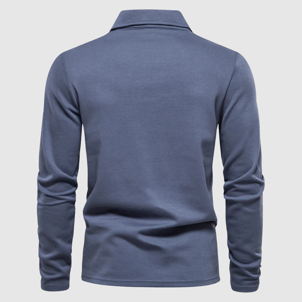 Men's Long Sleeve Polo Shirt Classic Collar Solid